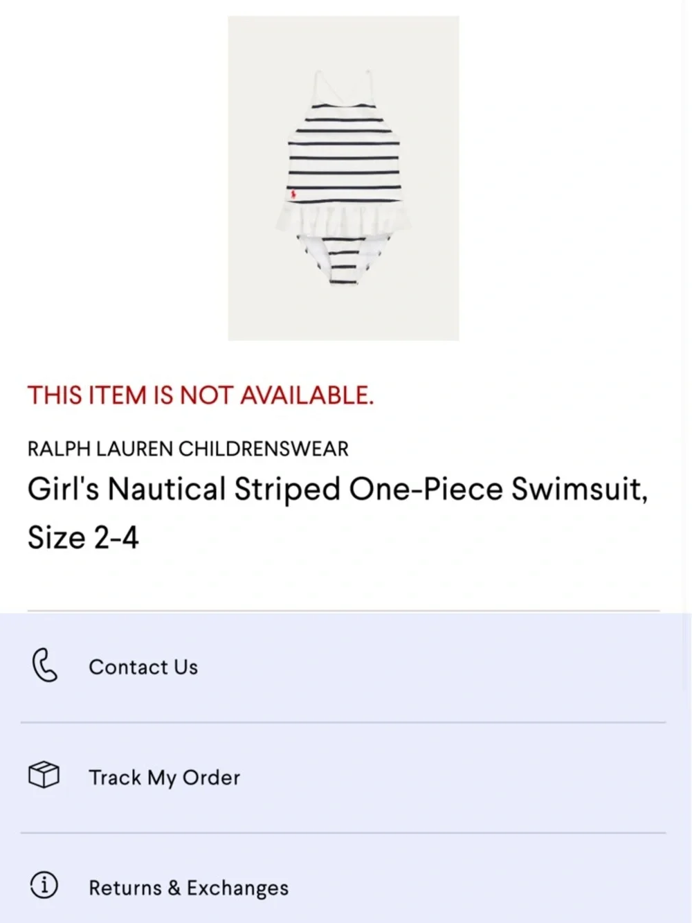 Ralph Lauren White and Navy Striped Ruffle One-Piece Swimsuit